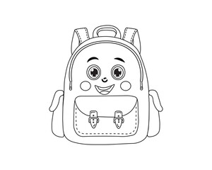 Back to School Cartoon Backpack Outline Vector – Fun Kids Coloring Page, Educational Activity, School Project Printable  

