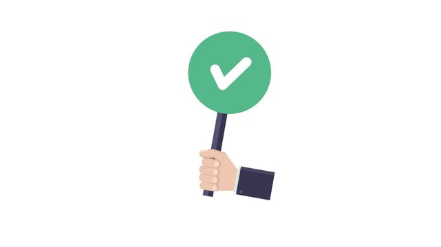 Hand holds green checkmark circle; ideal for web design, presentations, educational materials, and social media graphics emphasizing validation or success.