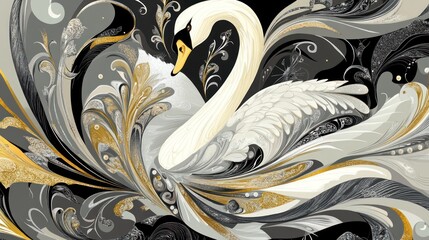 Ornate Swan, Elegant Design, Decorative Background, for Wallpaper or Print