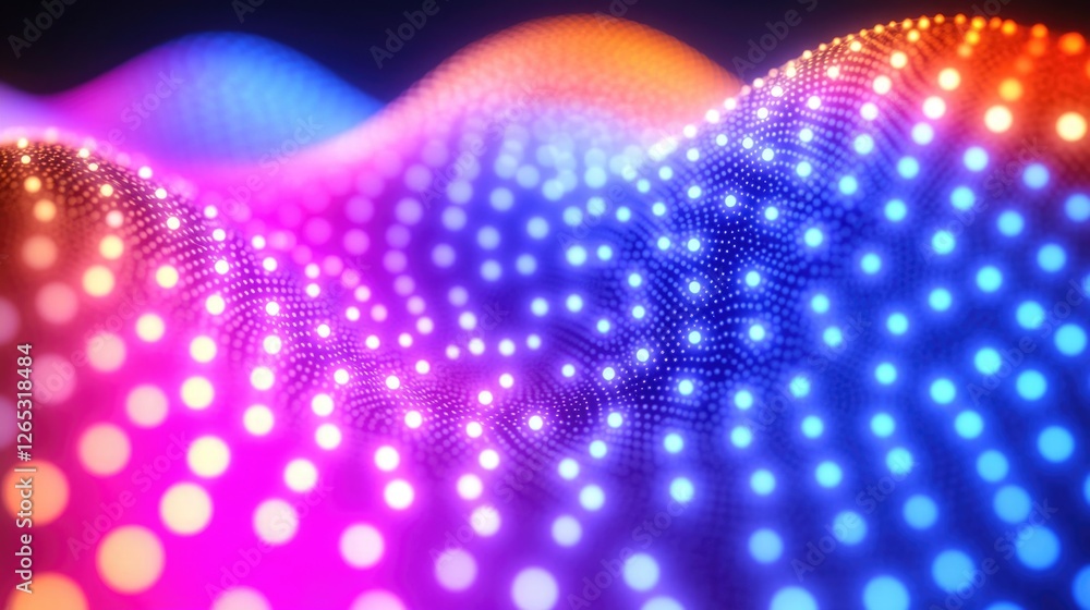 Poster vibrant abstract wave with multicolored glowing dots achieving dynamic movement