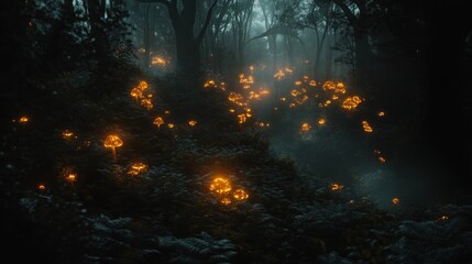 Obraz premium Enchanted Forest: Glowing Mushrooms in a Mystical Night