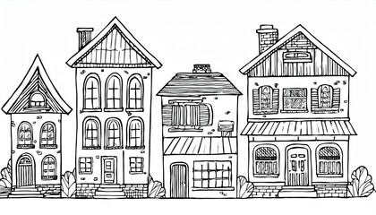 Naklejka premium House doodle set. Hand drawn sketch style. House building with roof. perfect any project for home icon, village, city element.