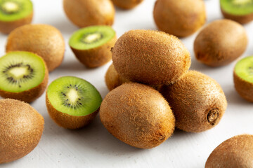 Organic Brown Kiwi Fruit, side view. Close-up.