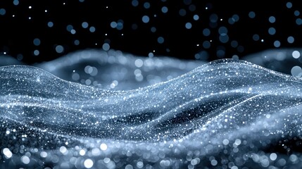 Abstract digital shimmering waves with snowfall