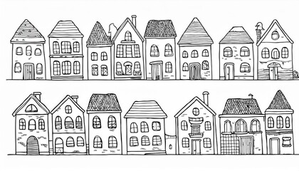 House doodle set. Hand drawn sketch style. House building with roof. perfect any project for home icon, village, city element.