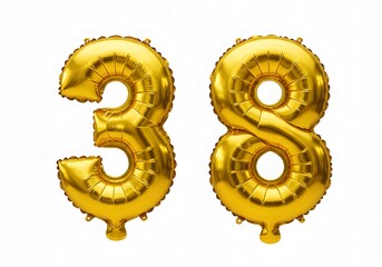 Golden Number Thirty Eight Balloons Celebrating a Birthday or Anniversary
