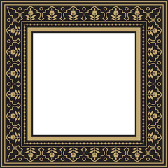 Vector gold with black square Turkish national ornament. Ottoman border, frame. Ethnic floral rectangle, Seljuk Turks pattern. Decoration of the Sultan's palaces