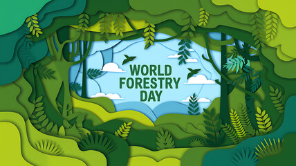 Forestry Day, World Forestry Day: Forest River Scene with Deer, Nature Preservation Concept, World Forestry Day Poster, World Forestry Day Banner 


