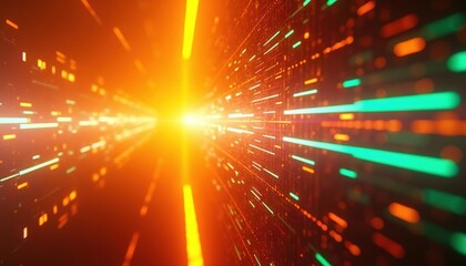 Naklejka premium Futuristic light beams and glowing trails in motion creating a tunnel effect with speed lines