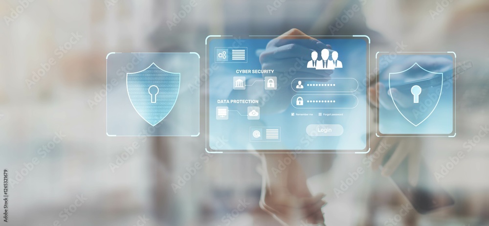 Poster cyber security and data protection for online login systems.