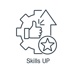 Skills up. Successful project launch, corporate strategy , business growth.Vector linear icon isolated on white background.