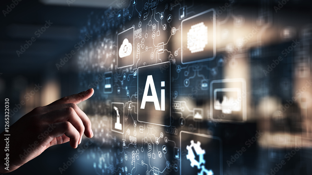 Poster ai artificial intelligence, machine learning, big data analysis and automation technology in busines