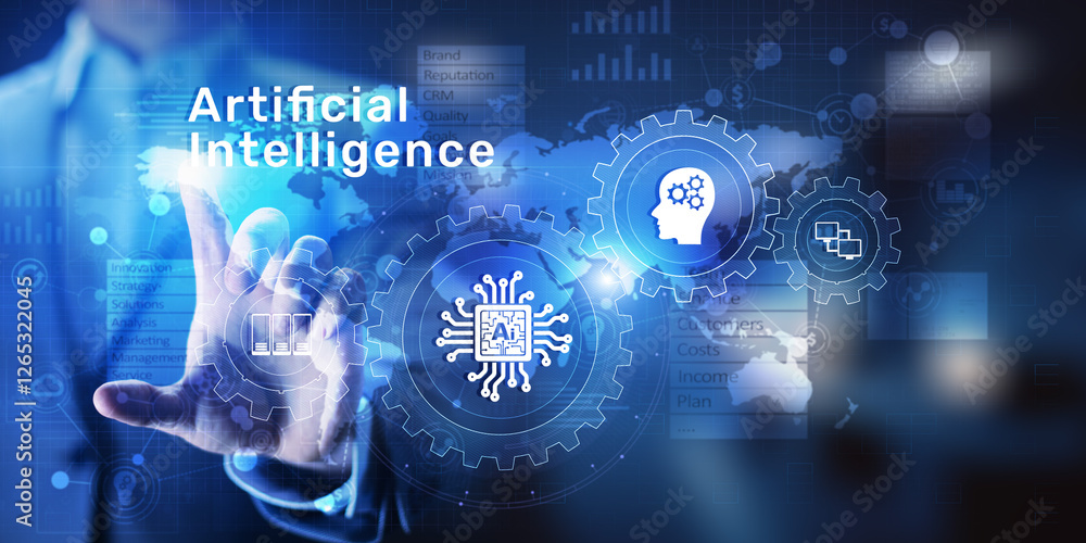 Poster ai artificial intelligence, machine learning, big data analysis and automation technology in busines