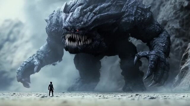 The snow monster emerged from the blizzard, its massive form striking fear into the villagers' hearts.