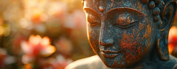 Serene Buddha Statue at Sunset.