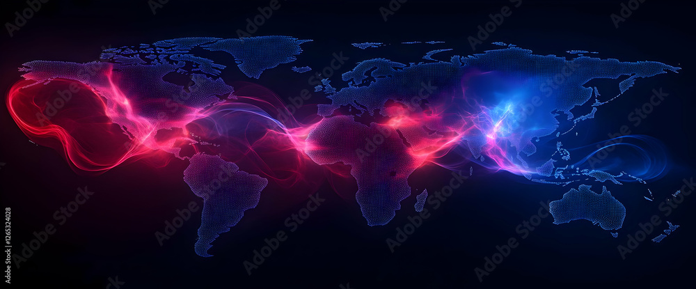 Poster abstract global network map with glowing lines and dots