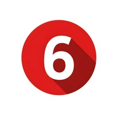 Number Six Icon with Red Circle and Long Shadow Design