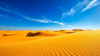 Golden Desert Landscape: Majestic Sand Dunes Under a Clear Blue Sky – Stunning Arid Nature Photography