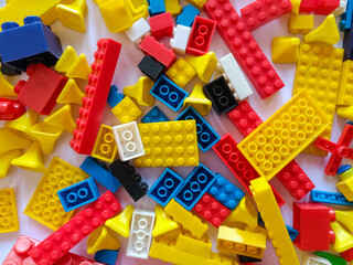 A vibrant explosion of bricks, ready for endless creativity and this image features a close-up,...
