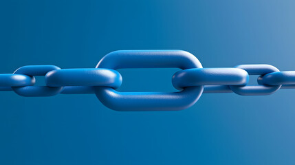Obraz premium close up view of blue chain link against gradient background, symbolizing strength and connection. This represents concepts of security and reliability in various applications