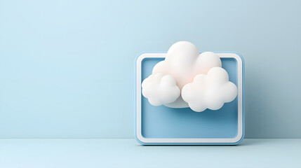 3D cloud icon on light blue background, symbolizing cloud technology and digital solutions. This conveys sense of innovation and modernity in tech