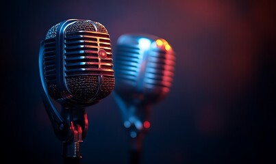 Retro Microphones Stage Lighting Music Recording Studio