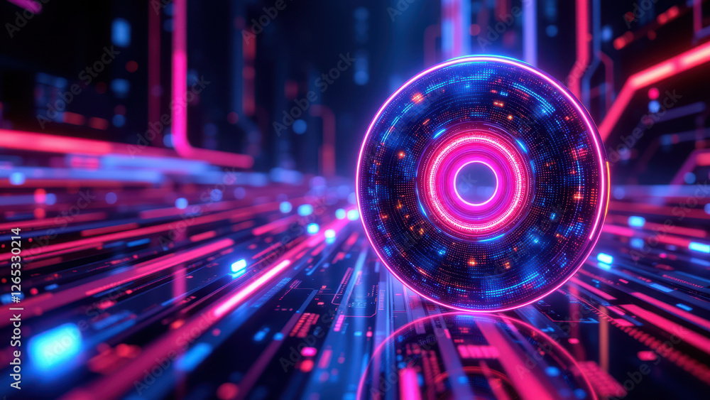 Poster ci/cd pipelines visualized with a futuristic sphere amidst glowing digital streams.