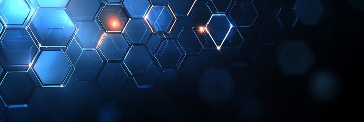 Fototapeta premium Blue Hexagon Grid Lines Illuminated On Dark Futuristic Background, Technology And Data Visualization