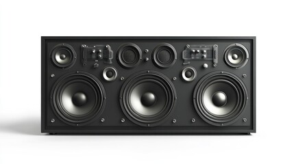 Obraz premium Black stereo speakers, audio system, music, home entertainment, white background, studio shot