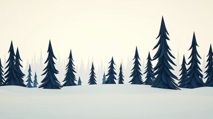 Serene Winter Forest Landscape Minimalist Snow Scene with Pine Trees