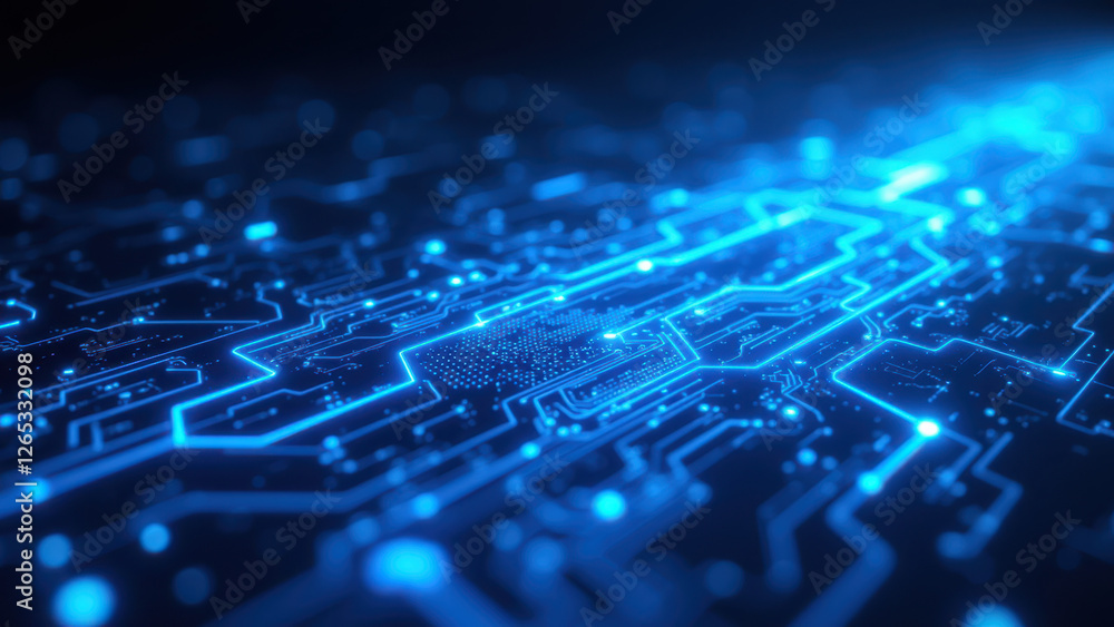 Poster a close-up view of a network of connections with blue lights, representing a digital ecosystem or cl