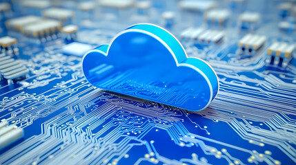 Blue Cloud Icon on Circuit Board: A Tech-Inspired Design