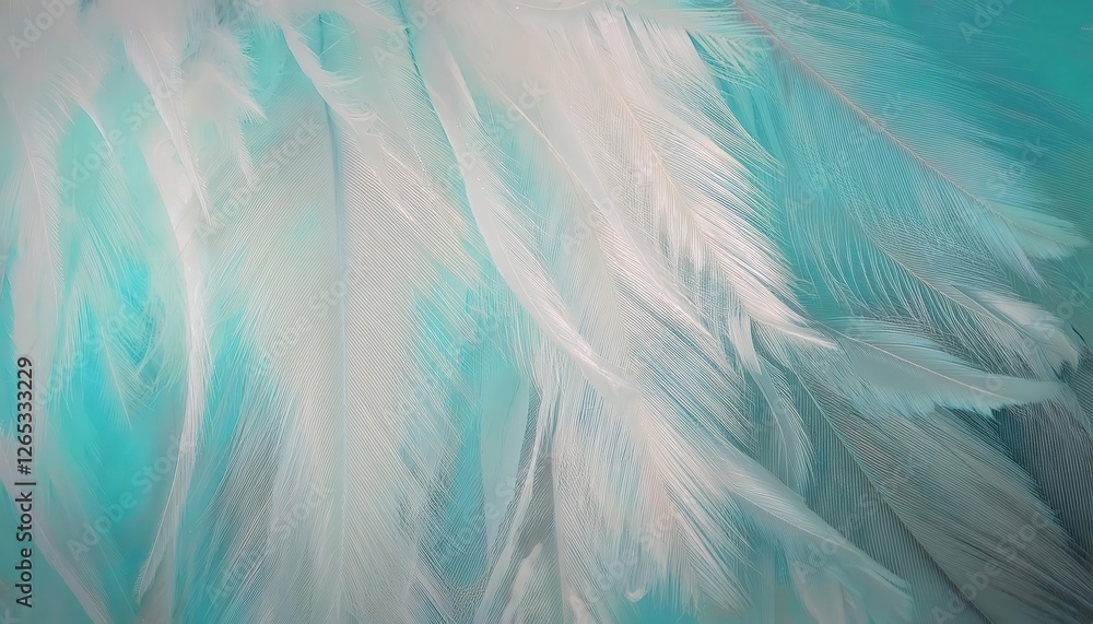 Poster soft mint colored bird feathers close-up, fine texture and delicate details for design or artistic p