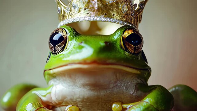 frog with a golden crown on a nature background.