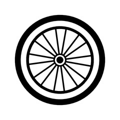Black bicycle wheel symbol, vector. Bicycle rubber. Mountain tyre. Valve. Fitness bike. Mountain bike.