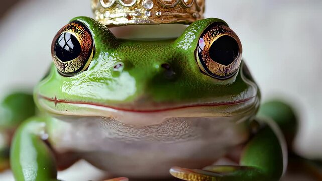 frog with a golden crown on a nature background.