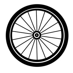 Black bicycle wheel symbol, vector. Bicycle rubber. Mountain tyre. Valve. Fitness bike. Mountain bike.