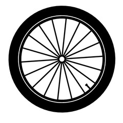 Black bicycle wheel symbol, vector. Bicycle rubber. Mountain tyre. Valve. Fitness bike. Mountain bike.