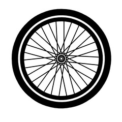 Black bicycle wheel symbol, vector. Bicycle rubber. Mountain tyre. Valve. Fitness bike. Mountain bike.