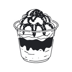 Vector Icon of Ice Cream Cup with Gelato and Spoon, Black Silhouette – Ideal for Summer, Minimalist Designs, and Food Branding