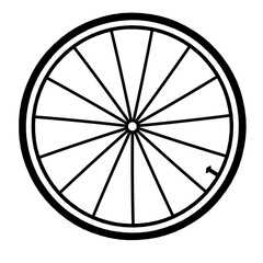 Black bicycle wheel symbol, vector. Bicycle rubber. Mountain tyre. Valve. Fitness bike. Mountain bike.