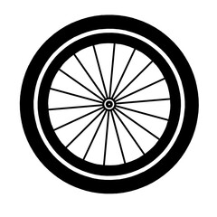 Black bicycle wheel symbol, vector. Bicycle rubber. Mountain tyre. Valve. Fitness bike. Mountain bike.