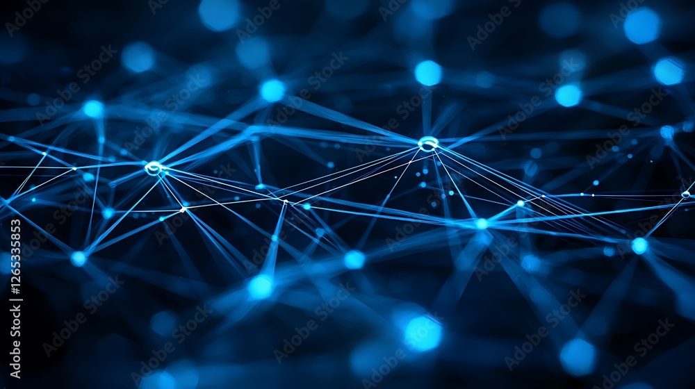 Aufkleber Global Network Connection Abstract digital nodes glowing in dark space, representing data flow and connectivity