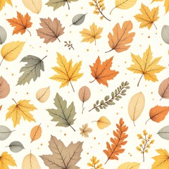 Fototapeta premium Seamless Pattern of Autumn Leaves in Warm Seasonal Colors