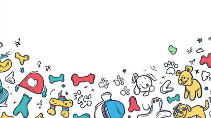 Naklejka premium Happy dogs, toys, paws, banner, white