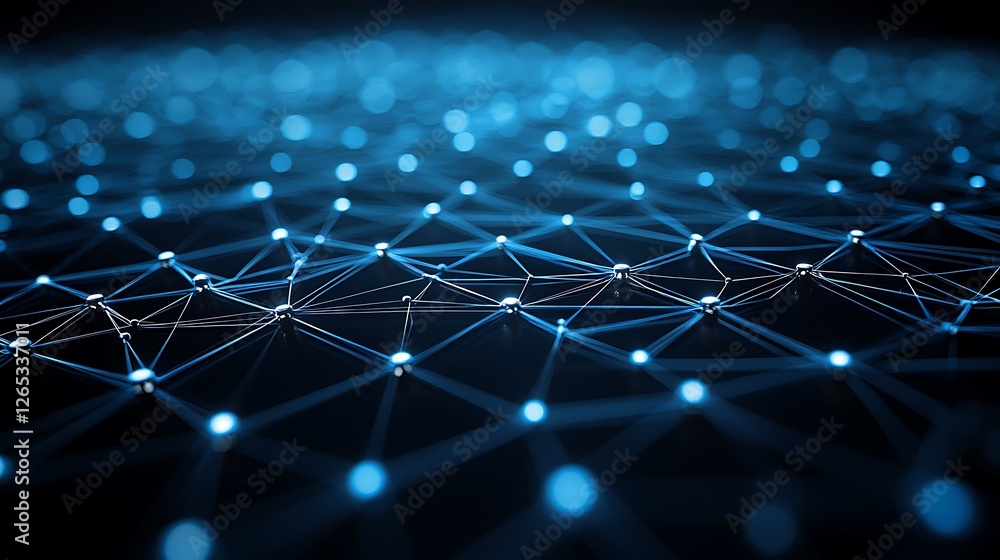 Poster glowing nodes networked together show digital infrastructure, connectivity, or a connection