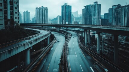 Naklejka premium City highway interchange, rain, urban sprawl