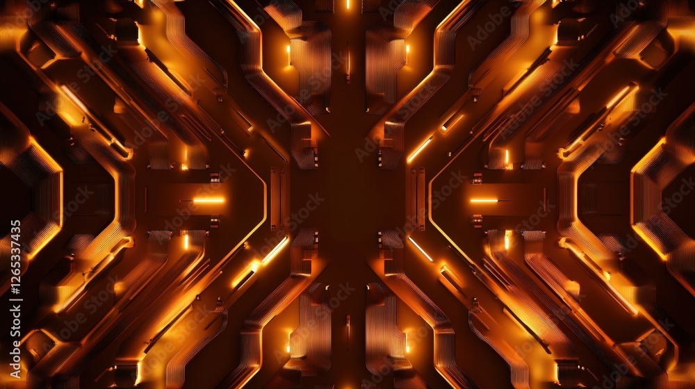 Poster a vibrant, abstract background featuring a symmetrical pattern of glowing orange lights. this visual