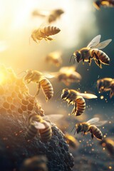 Fototapeta premium Crowded honey bee colony seamless closeup view.
