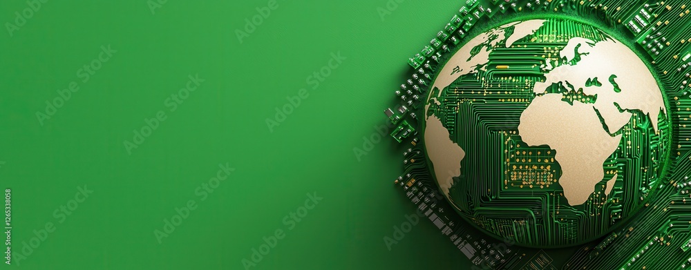 Aufkleber a globe embedded in a circuit board design symbolizes the fusion of technology and sustainability on
